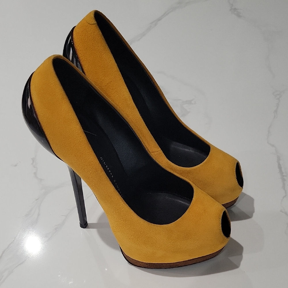 Giuseppe Zanotti Elegant Yellow Peep-Toe Heels EU Size 37 1/2